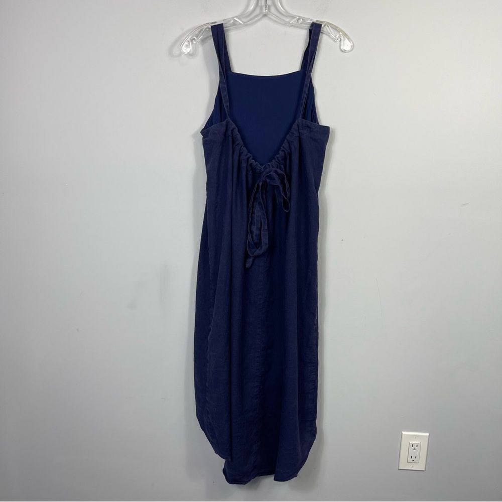 Hoodlamb Lagenlook High Low Minimalist Hemp Dress Adjustable Strap Tie Navy L - Picture 3 of 12